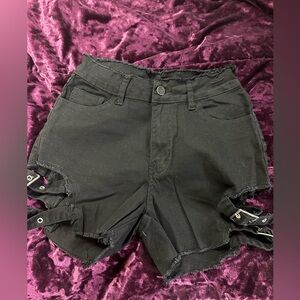 High waisted Short shorts with harness buckle straps on sides